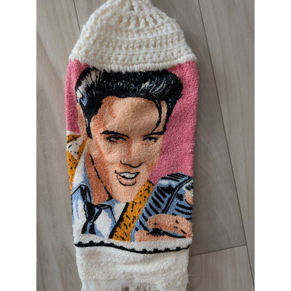 Vintage Elvis Presley Postage Stamp Wash Cloth Bath Kitchen Towel Crochet